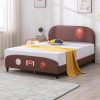 Kids Twin Bed Frame Faux Leather Upholstered Platform with Curved Headboard