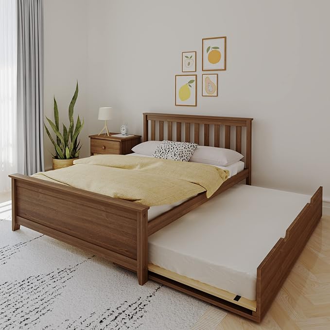 Max and Lily Wood Full Bed Frame with Headboard and Trundle in Walnut Max and Lily Wood Full Bed Frame with Headboard and Trundle in Walnut