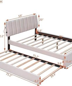 Upholstered Platform Bed with Trundle LED Light for Bedroom Apartment 2