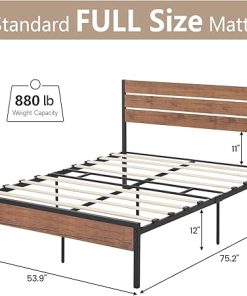 GAOMON Rustic Brown Full Size Bed Frame with Headboard and Footboard 2