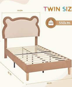 VECELO Twin Bed Frame Upholstered Platform Bed with Adjustable Headboard 2