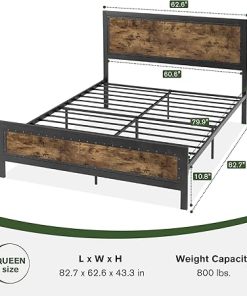 MUTICOR Industrial Queen Bed Frame with Wooden Headboard and Rivets 2