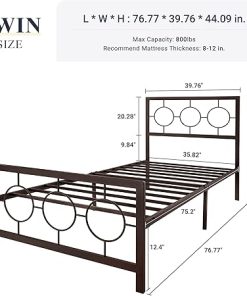 Allewie Twin Size Metal Platform Bed Frame with Vintage Style Headboard 2