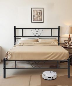 Twin Metal Platform Bed Frame with Headboard and Slat Support Black