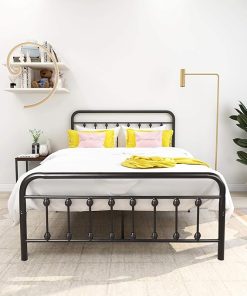 Full Size Metal Bed Frame with Headboard and Footboard in Black