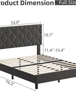 Full Size Upholstered Bed Frame with Headboard and Solid Slats 2