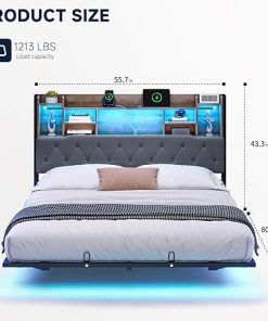Full Floating Bed Frame with Storage and USB Charging, Dark Grey 2