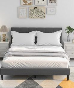 Queen Size Upholstered Platform Bed Frame with Tufted Headboard