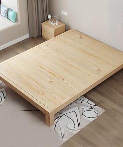 Soild Wood Bed Frame Without Headboard, Scandinavian Wood Panel Bed Standard Bed for Bedroom Guest Room, Natural Pine Platform Bed Frame, 59”W x 78.7”L x 11.8”H