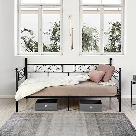 Symylife Twin Daybed Frame with Headboard for Living Room Black 2 Symylife Twin Daybed Frame with Headboard for Living Room Black - Image 2