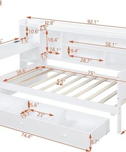 Twin Size Daybed Frame with Storage Drawers and USB Ports in White 2