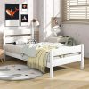 LZ Leisure Zone Full Bed Frame Wood Platform with Headboard White 3