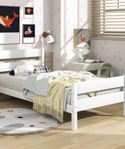 Twin Bed Frame with Storage Wood Headboard Footboard No Box Spring