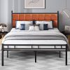 Industrial Queen Bed Frame with LED Lights and USB Ports in Brown 3