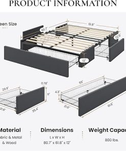 Modern Queen Platform Bed Frame with Storage Drawers Dark Grey 2