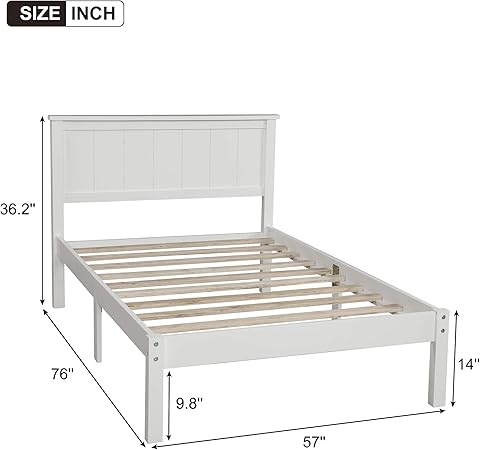Full White Wood Platform Bed Frame with Headboard No Box Spring Needed 2 Full White Wood Platform Bed Frame with Headboard No Box Spring Needed - Image 2