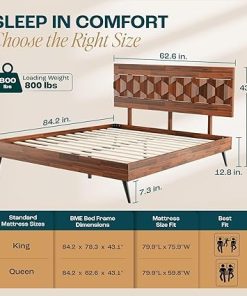 Queen Bed Frame with Headboard Handcrafted Mid Century Acacia Wood 2