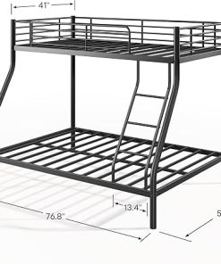 Sturdy Metal Bunk Bed Twin Over Full Size with Ladder and Guardrail 2