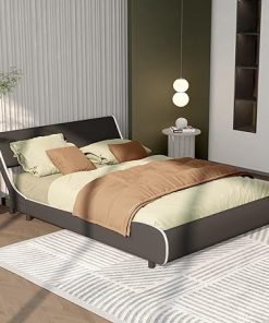 Modern Faux Leather Platform Bed Frame with Adjustable Headboard 2