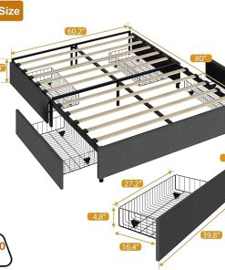 Queen Upholstered Platform Bed Frame with 4 Storage Drawers 2