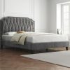 King Bed Frame with Headboard PU Leather Upholstered Wood Slats 4