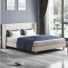 King Size Platform Bed Frame with Wingback Headboard and Rivets