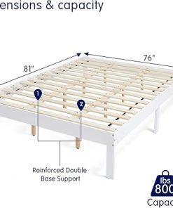 Solid Wood King Bed Frame with Slat Support, Easy Assembly White 2