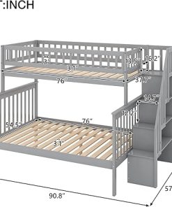 Harper Bright Twin Over Full Bunk Bed with Stairs and Storage Shelves 2