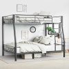 King Size Bed Frame with Charging Ports and Storage Shelf Dark Gray 4