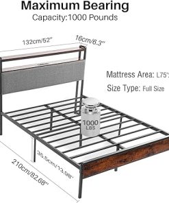 Full Size Bed Frame with Headboard and Storage, Metal Platform Frame 2