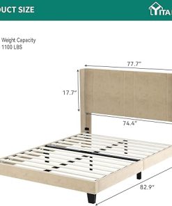 YITAHOME King Size Upholstered Bed Frame with Beige Velvet Headboard 2