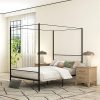 Full Size Metal Canopy Bed Frame with Underbed Storage and Headboard