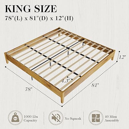 King Size Mid Century Solid Wood Bed Frame with Slat Support 2 King Size Mid Century Solid Wood Bed Frame with Slat Support - Image 2