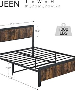 Queen Size Bed Frame with Wave Wood Headboard and Under Bed Storage 2
