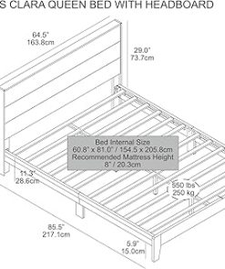 Galano Weiss Clara Wood Platform Queen Bed Frame with Headboard, Fit 60” x 80” Mattress Foundation with Wood Slat Support, No Box Spring Needed, 64.5″ L x 85.5″ W x 40.3″ H, Amber Walnut 2
