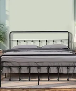 Queen Size Metal Platform Bed Frame with Headboard and Storage