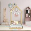 Rosevera Twin Size Roof Framed Headboard Bed with Guardrails Natural