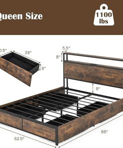 KOMFOTT Industrial Queen LED Bed Frame with Storage Drawers and Charging 2