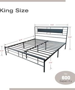 King Size Metal Platform Bed Frame with Headboard and Storage Black 2