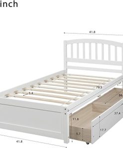 Twin Size Storage Platform Bed with 2 Drawers and Headboard White 2