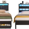 Furnulem Twin Bed Frame with Wooden Storage Headboard and Upholstery