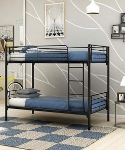 Heavy Duty Twin Over Twin Metal Bunk Bed Frame with Ladder Black 2