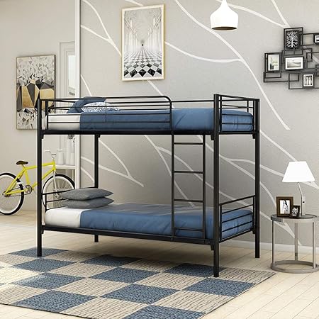 Heavy Duty Twin Over Twin Metal Bunk Bed Frame with Ladder Black Heavy Duty Twin Over Twin Metal Bunk Bed Frame with Ladder Black