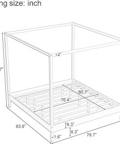 King Canopy Bed Frame, 4-Post Solid Wood Platform, Noise-Free Design 2