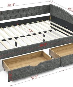Queen Size Upholstered Daybed with Storage Drawers and Button Tufting 2