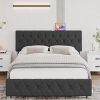 Modern Queen Bed Frame Minimalist Upholstered Diamond Headboard Brown 4