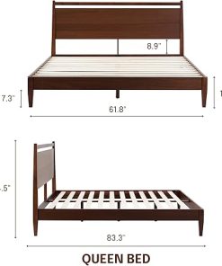 Adept Queen Wooden Bed Frame Dark Walnut with Headboard and Silent Slats 2