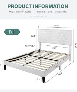 Faux Leather Upholstered Platform Bed Frame with Tufted Headboard White 2