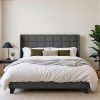 VECELO Queen Bed Frame with 4 Storage Drawers and Velvet Headboard 3