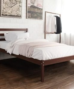 Giantex Twin Wood Platform Bed Frame with Paneled Headboard 2